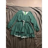 ราคา จั้มสูทขาสั้น มือสอง อก34 36 สีเขียว ลายจุด ซิปหลัง ผูกเอว (56210314222)