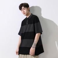 ราคา พร้อมส่ง เสื้อคอปก เสื้อโปโล ผู้ชาย แขนสั้น ลายทาง สีดำเทา (27854645057)