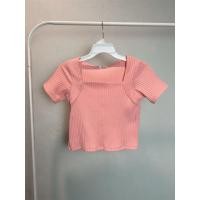 ราคา เสื้อครอป มือสอง ป้าย zara อก32 34 ผ้ายืดร่อง สีชมพู (55557644191)