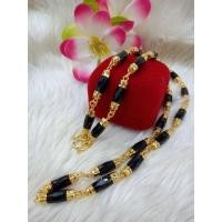 ราคา สร้อย คอเศษทองเหมือนแท้คั่นปล้องพลอยสีดำ (26680287553)