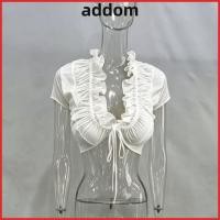 ราคา ADDOM เสื้อครอป คอวีลึก แขนสั้น มีการตกแต่งด้วยริบบอนและระบาย เหมาะสำหรับฤดูร้อน (43330442744)