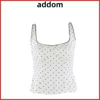 ราคา ADDOM Camisole Polka Dot ไหล่ทรงสแควร์ ลายไม้ สไตล์ street chic แขนกุดทำจากผ้าไหม แบบครอปเป็ด (57058397609)
