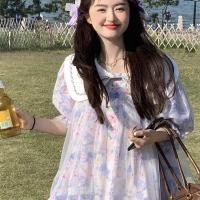ราคา เดรสไซส์ใหญ่ เดรสคอตุ๊กตา ชุดเดรสสั้นชิ้นเดียวขนาดใหญ่พิเศษขนาด150กิโลกรัมหวานออกแบบผ้าโปร่งเย็บชุดดอกไม้ผู้หญิงฤดูร้อนหลวมปักตุ๊กตาชุดขนาดบวกผ (47159192462)