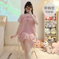 ราคา PLUS ขนาด Nightdress ผู้หญิงชุดนอนแขนสั้น 2026 Nightdress ผู้หญิงฤดูร้อนแขนสั้นหน้าอก Pad PLUS ไขมัน 100 กก Cloud ชุดนอนผ้าฝ้ายกระโปรงผู้หญิงความยาวกลางชุดนอน PLUS ขนาดผู้หญิง (54107322792)