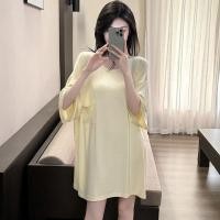 ราคา เสื้อยืดขนาดใหญ่ชุดผู้หญิงไขมัน มม ฤดูร้อนบางสไตล์ผ้าไหมน้ําแข็งลายแขนสั้น ชุดนอน ผู้หญิงสไตล์ขี้เกียจหลวม ฉ ง่ายสีทึบชุดนอนชุด บวก ขนาดผ (49808671267)