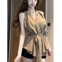 ราคา ขนาดใหญ่เสื้อกั๊กผู้หญิงขนาดใหญ่ เชือกแขวนคอ เสื้อกั๊ก โวลต์ คอเสื้อกั๊กชีฟองแฟชั่นแขนกุด ชม เปลี่ยนแปลง คอแคบเอวแน่นสดลูกไม้ขึ้นเสื้อ2026สไตล์ฤดูร้อนดาราสไตล์เสื้อกั๊กเสื้อขนาดบวกผ (28094621850)