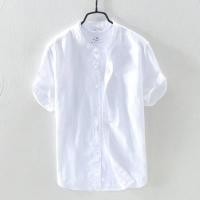 ราคา เสื้อเชิ้ตผ้าลินินคอยืนผู้ชายแขนสั้นปกหลวมเสื้อเชิ้ตสีขาวนิ้วผ้าฝ้ายและผ้าลินิน (28703825601)