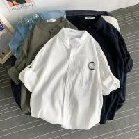 ราคา ผ้าลินินเสื้อผู้ชายแขนสั้นเสื้อหลวมกระชับผู้ชายฤดูร้อนผ้าฝ้ายผ้าลินินผู้ชายสีทึบเสื้อ (27251965330)