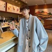 ราคา เกาหลีคาร์ดิแกนถักเสื้อกันหนาวผู้ชายหลวมคู่แจ็คเก็ตคอวีเสื้อกันหนาว (26956717816)