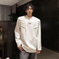 ราคา เสื้อยืดแขนยาวสีขาวผู้ชายไหล่เบาะเสื้อคอกลม (26761813409)