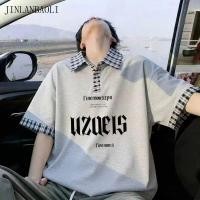 ราคา เสื้อโปโลลายตารางหมากรุกผู้ชายแขนสั้นฤดูร้อนหลวมด้านบน (55408646168)