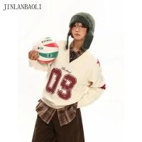 ราคา เสื้อสเวตเตอร์คอวีพิมพ์ลายสําหรับคู่รักเสื้อไหมพรมทรงหลวม (54700250438)