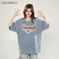 ราคา เสื้อยืดคู่รักเสื้อเชิ้ตแขนสั้นผ้ายีนส์ปักลายหลวม (48008327879)