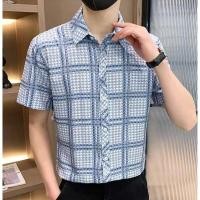 ราคา เสื้อเชิ้ตลายตารางหมากรุกไร้เหล็กสําหรับผู้ชายฤดูร้อนครึ่งแขน (40601980270)