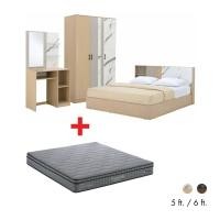 ราคา HomeHuk ชุดห้องนอน รุ่นแมกโนเลีย เตียง ตู้เสื้อผ้า 3 บาน โต๊ะเครื่องแป้ง ที่นอน หมอน 2 ใบ (26039564113)