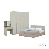 ราคา HomeHuk ชุดห้องนอน รุ่นเมลเบิร์น เตียง ตู้เสื้อผ้า 5 บาน โต๊ะเครื่องแป้ง สีหินทราย เลอบาน่า โอ๊ค (53608546936)
