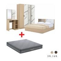 ราคา HomeHuk ชุดห้องนอน รุ่นแมกโนเลีย เตียง ตู้เสื้อผ้า 4 บาน โต๊ะเครื่องแป้ง ที่นอน หมอน 2 ใบ (42911632359)