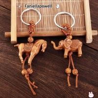 ราคา FANIELLAPOWELL พวงกุญแจม้า แกะสลักแหวนกุญแจอูฐ ช้างปมจีนทอผ้าที่เก็บกุญแจของขวัญ (48256923040)