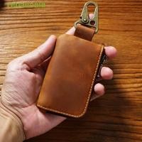 ราคา REBACCA Crazy Horse กระเป๋าสตางค์หนัง ทองเหลืองโบราณ Carabiner L Shaped ซิป Key Fob Holder ความจุภายในขนาดใหญ่หลายสีของแท้ Cowhide ซิปกรณีกุญแจ (41531031117)