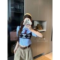 ราคา เสื้อผ้าผู้หญิงของ Muuxi สีฟ้าสีขาวลายเสื้อโปโลคอปกสั้นผู้หญิงฤดูร้อน Preppy สไตล์ครึ่งแขนเสื้อออกแบบหลวม Slimmer ดูด้านบน (53710225257)