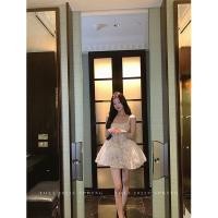 ราคา ลดราคาจํากัดเวลา ชุดสลิงลูกไม้สีขาวกระโปรงพัฟสั้นเอวแคบอารมณ์ (49510377810)