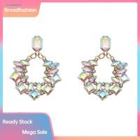ราคา BRO Creative Women Geometric Eardrop Glitter Rhinestone Hoop Ear Stud ต่างหู (53056385420)