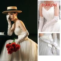 ราคา DARON ซาตินถุงมือยาว ลูกไม้ Vintage งานแต่งงานเจ้าสาวถุงมือ Retro ยืดหยุ่นสีขาวหวานยาว Finger Mittens Lady (57708360270)