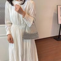 ราคา ใหม่มือลูกปัดทอกระเป๋าสะพาย Simple All Match กระเป๋าถือ Silver Beaded Big Boat Bag (47310683042)
