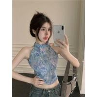 ราคา เสื้อชีฟองแขนสั้นสตรีแบบสกรีนลาย กั๊กสลิงสวมใส่ภายนอก ดีไซน์เพรียวบาง ส้นคอด้านหลัง เสื้อ PYPL (50754105538)