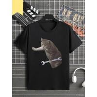 ราคา เสื้อยืดลายแมวช่าง Funny Mechanic Cat Meme T Shirt Oversized Streetwear Cotton Tee (44429778254)