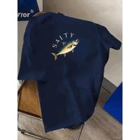 ราคา เสื้อยืดผู้ชาย สบายและอเนกประสงค์ หลวมและลำลอง เสื้อยืดคอกลมแขนสั้นลายตัวอักษร SALTY และปลา สำหรับฤดูร้อน (44858640017)