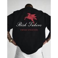 ราคา เสื้อยืดกราฟิก Risk Takers Vintage Athletic สำหรับผู้ชาย ทรงหลวมใส่สบาย โพลีเอสเตอร์ 100 เสื้อยืดคอกลมแขนสั้น พิ (41029948180)