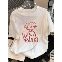 ราคา เสื้อยืดแขนสั้นสำหรับผู้หญิงที่พิมพ์ลายสุนัขการ์ตูนอเมริกันสไตล์วินเทจ ใส่สบาย แบรนด์แนวเฉพาะ เสื้อคู่ย้อนยุค (55358551916)