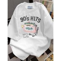 ราคา เสื้อยืดกราฟิกวินเทจ 90 s สำหรับผู้หญิง ลายเทปคาสเซ็ตเรโทร กล้องสีชมพู พร้อมดาว ตัวอักษรเพลงฮิต 90 s ทรงหลวม เสื (53308565311)