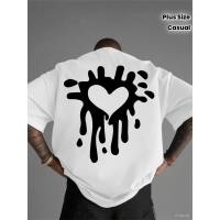 ราคา เสื้อยืดคอกลมผู้ชายลายหยดหัวใจสีขาวและดำสำหรับใส่ประจำวันแบบสบายๆ ไซส์ใหญ่พิเศษ (48008422204)