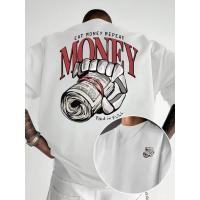 ราคา เสื้อยืดคอกลมแขนสั้นลำลองผู้ชาย ลายกรงเล็บกล้องจับดอลลาร์ พร้อมลายพิมพ์ MONEY ดอลลาร์ขนาดใหญ่บนหลัง เสื้อยืดสตรีทแวร์ส (47908580349)