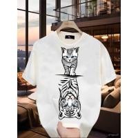ราคา เสื้อยืดชายลายแมวตาฟ้าและเสือขาวสะท้อนแสง เสื้อคอกลมแขนสั้นสำหรับฤดูร้อน ลายแมวตาฟ้าและเสือขาว ผ้า 80 20 ซักเครื่องไ (44808576148)