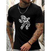 ราคา เสื้อยืดผู้ชายลายกะโหลกไฟสไตล์โกธิคสีดำ เสื้อคอกลมแขนสั้นลายโครงกระดูกสำหรับงานปาร์ตี้ ชุดสวมใส่สบายและเหมาะสำหรับงานธ (40129843850)