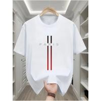 ราคา เสื้อยืดกราฟิกปารีสฝรั่งเศสสำหรับผู้ชาย เสื้อทีเชิ้ตสีขาวแบบลำลองสำหรับฤดูร้อนที่มีลายทางแดงและดำ ข้อความ PARIS ค (56858611033)
