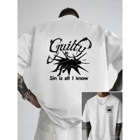 ราคา เสื้อยืดชายไหล่ตกไซส์โอเวอร์ไซส์สำหรับผู้ชาย พิมพ์ลาย Guilt เสื้อคอกลมแขนสั้นทรงหลวม ดีไซน์กราฟิกด้านหน้าและด้านหลัง (52308565651)