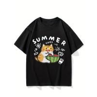 ราคา เสื้อยืดคอกลมแขนสั้นผู้ชาย สไตล์อเมริกัน ทรงหลวม ไซส์ใหญ่ ลายลูกแมวกินแตงโมน่ารัก เสื้อยืดลำลอง เสื้อครึ่งแขนใส (56608539754)