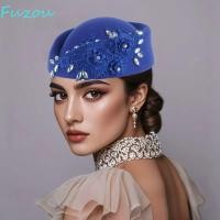 ราคา FUZOU Topper Hat Vintage Flower Pillbox Hat Teardrop Hat Lace Rhinestone สีทึบ Felt Beret Performance (57560565959)