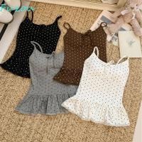 ราคา FUZOU Polka Dot Vest Tops Lace Bow Camisole with Pads Elegant Sweet Elastic Slim Crop Tops with Petticoat สาวเผ็ด (56609532897)