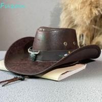 ราคา FUZOU หมวกคาวบอยตะวันตก หนัง PU Drawstring Sunscrean Bucket Cap Simple Big Brim Hiking Hat Cowgirl Hat หมวกชาวประมงเดินป่า (55609832105)