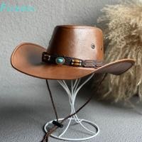 ราคา FUZOU หมวกคาวบอยปานามาหมวกสุภาพบุรุษชุดหมวกกลางแจ้ง Drawstring หนัง Faux Big Brim Travel สําหรับผู้หญิงปีนเขาหมวกชาวประมง (51610440113)