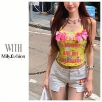ราคา เสื้อยืดสไตล์ Y2K สีเหลือง พิมพ์ลายแมวน่ารัก สแลมฟิต ดูลดน้ำหนักได้ (43980362843)