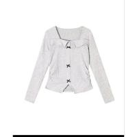 ราคา เสื้อยืดแต่งโบว์แขนยาวเข้ารูปคอเหลี่ยมสีเทาไซร์ L (41105612714)