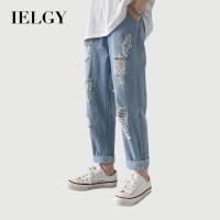 ราคา IELGY กางเกงยีนส์ครอปสไตล์พอร์ตขาดทรงหลวมสําหรับผู้ชายสไตล์เกาหลี (23324919382)