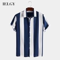 ราคา IELGY เสื้อผ้าผู้ชาย ลําลอง แฟชั่น แขนสั้น เสื้อ ลายทาง พิมพ์ อเนกประสงค์ ยุโรปและอเมริกา สีฟ้า (28956578326)
