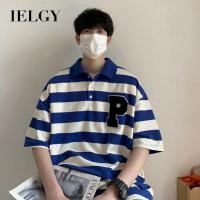 ราคา IELGY เสื้อยืดแขนสั้นลายทางสําหรับผู้ชายอินเทรนด์หลวมด้านบนคู่รักฤดูร้อน เสื้อโปโล (28106580867)